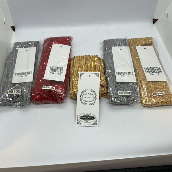 New 5 pieces, HI-party Scarf’s Gold, Silver,Red 
2.5 inch.Wide X 51 inch. Long - Picture 4 of 8